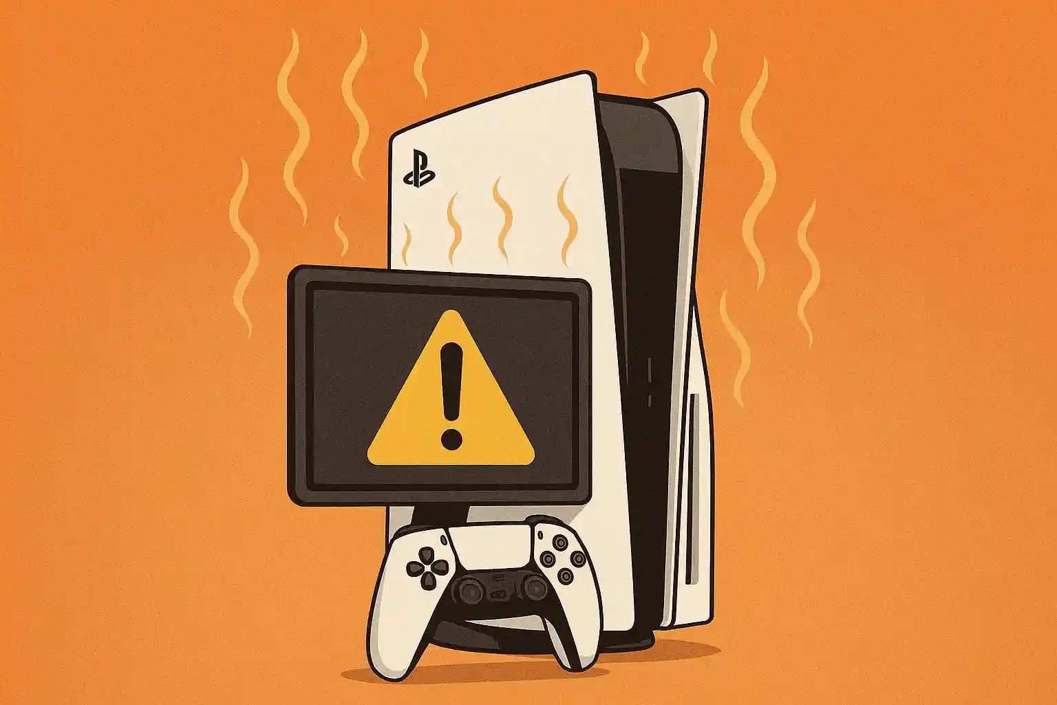 A PS5 console with a warning symbol on the screen copy